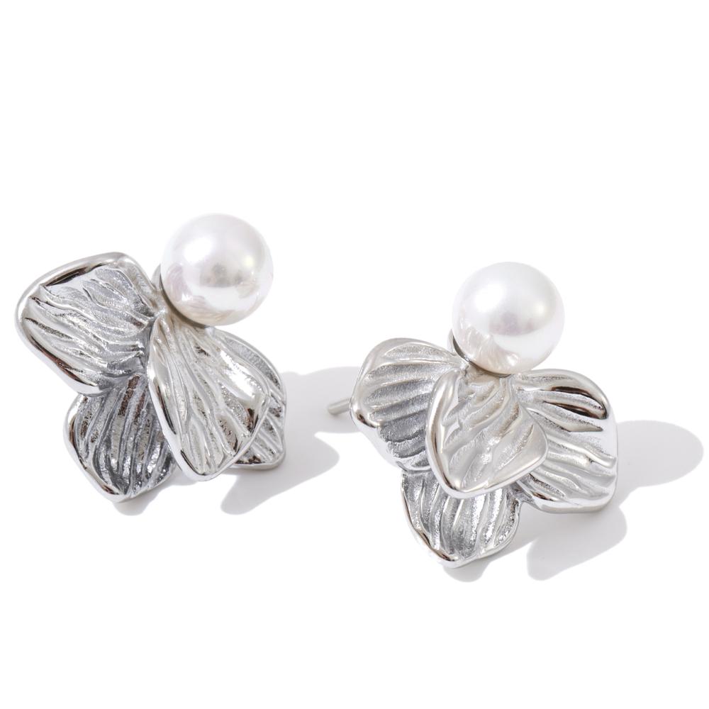 Eetit New Arrivals Stainless Steel Simulated Pearls Flower Stud Earrings Prevent Allergy Korean Attractive Women Quality Jewelry