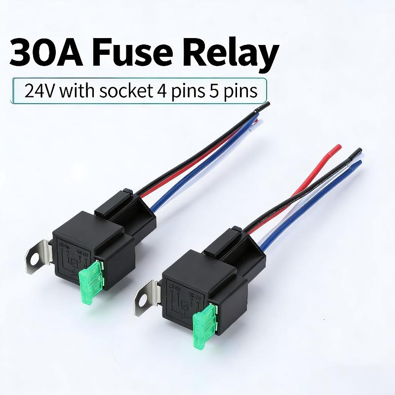 24V 4Pin 30A Waterproof Fuse Relay Switch Harness Set Dc Spst Automotive Auto Relay With Relay Socket Relays Kit
