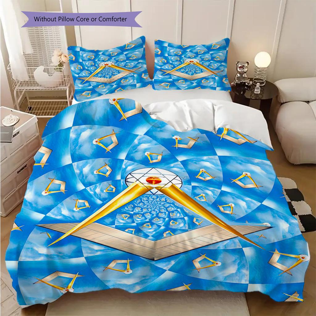 Shining All-Seeing Eye Freemason Bedding, Duvet Cover, Pillowcase, Home Decoration, Birthday Gift (1 * Duvet Cover+2 * Pillowcase, Coreless)
