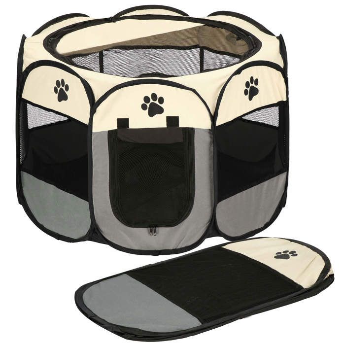 Parc pour animaux - Springos® - Modèle pliable - 73 x 73 x 43 cm - Tissu maillé - Toit amovible