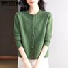 Spring and Autumn  Women's Knitted Cardigan Round Neck Short Sweater Coat Loose Knitted Shirt