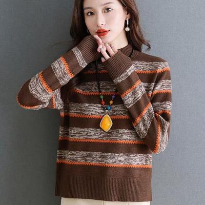 Halfcol Gestreepte Trui voor Dames In Herfst en Winter Basis Shirt Nieuwe Stijl Modieuze Gebreide Trui
