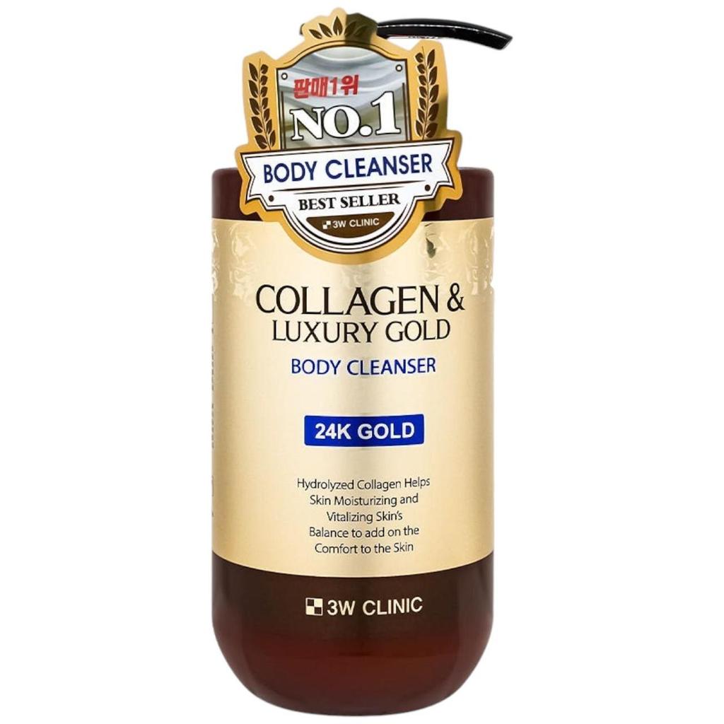 3w Clinic Collagen & Luxury Gold Body Cleanser - Moisturizing & Firming Body Wash for Glowing Skin - 750ml / 25.36 Fl.oz.