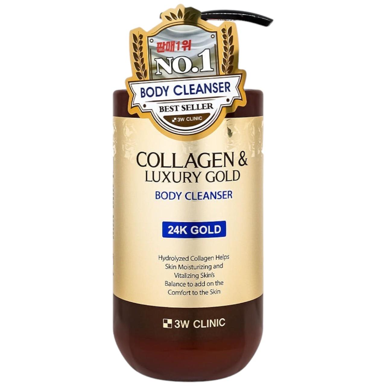 3W Clinic Collagen & Luxury Gold Body Cleanser - Moisturizing & Firming Body Wash for Glowing Skin - 750ml / 25.36 fl.oz.