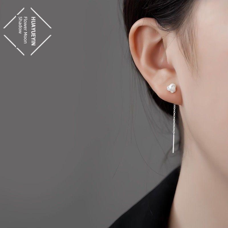 

[Flower Moon Shadow] New Arrival Festive S925 Sterling Silver Ruyi Knot Stud Earrings Tassel Earrings Ear Chain Eardrop Earring Ruyi Knot Ear Line