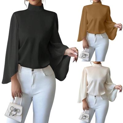 Damska Moda Casual Luźna Elegancka Koszula ze Stójką i Długim Rękawem