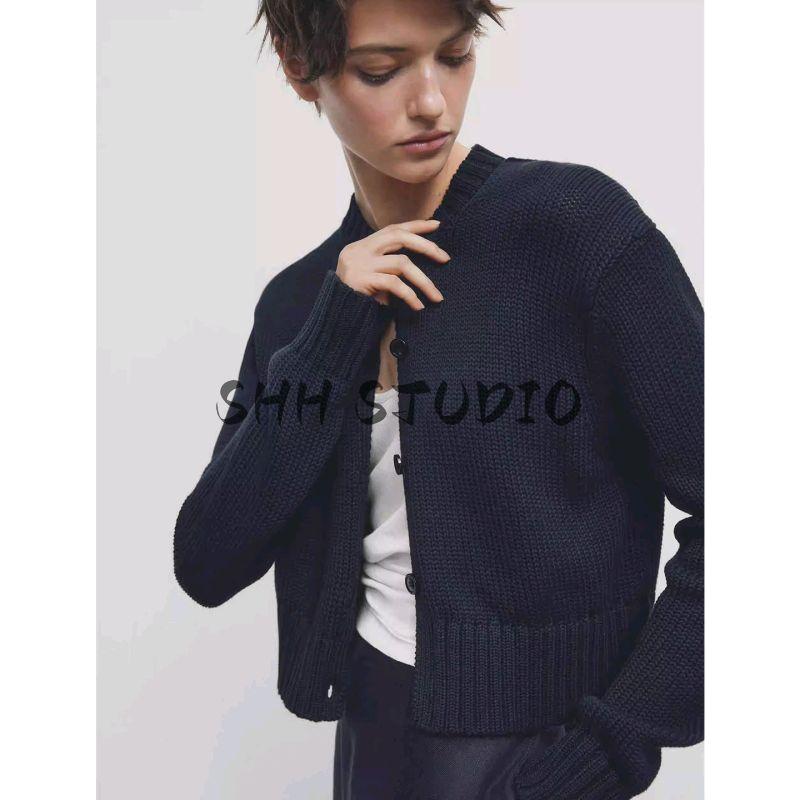 MD Autumn Women Clothes Casual Simplicity Style Slim Fit Cotton Short Round Neck Sweater Knitted Cardigan 5710665