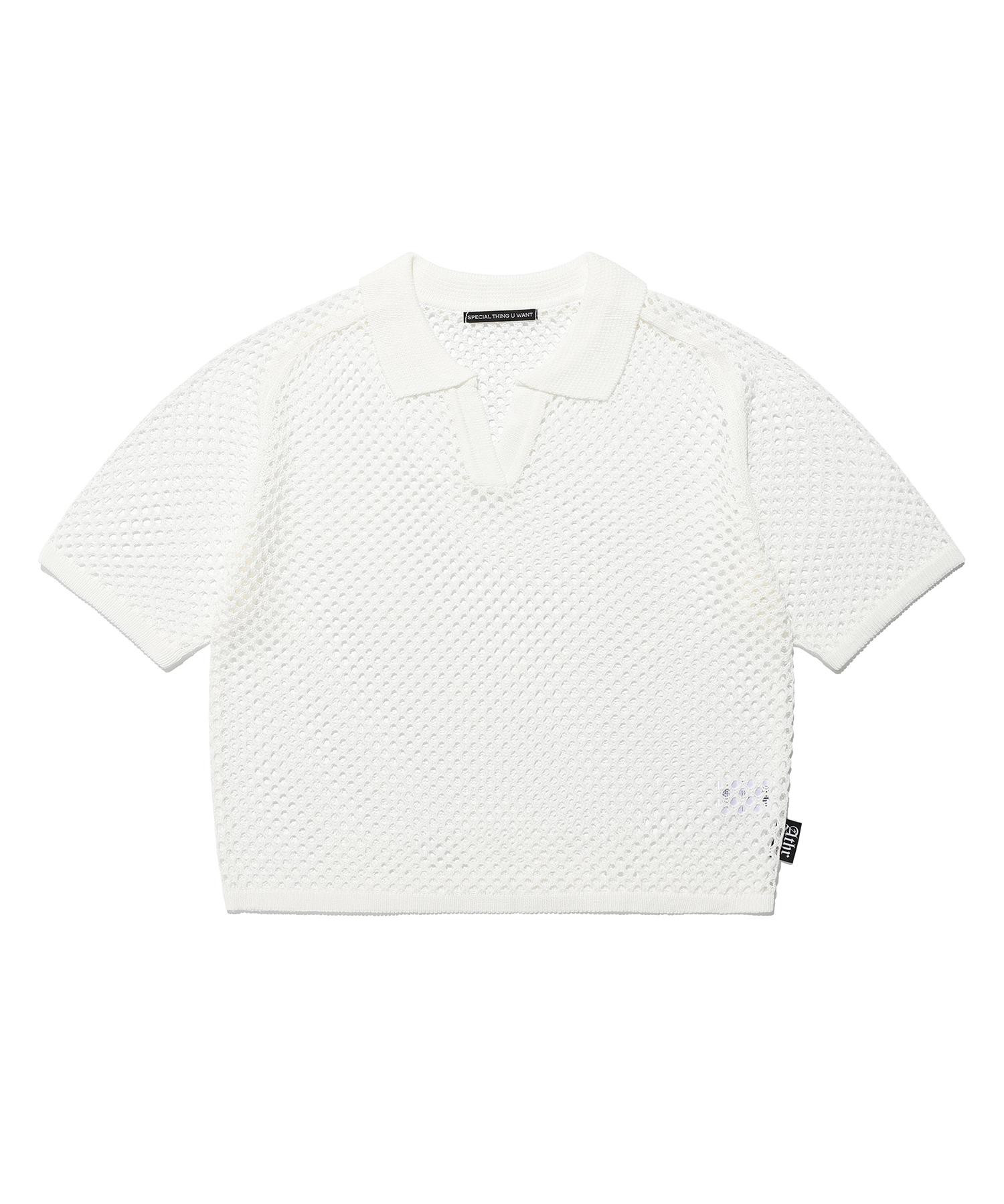 Andy Other White Punched Collar Short Sleeve Knit White/F
