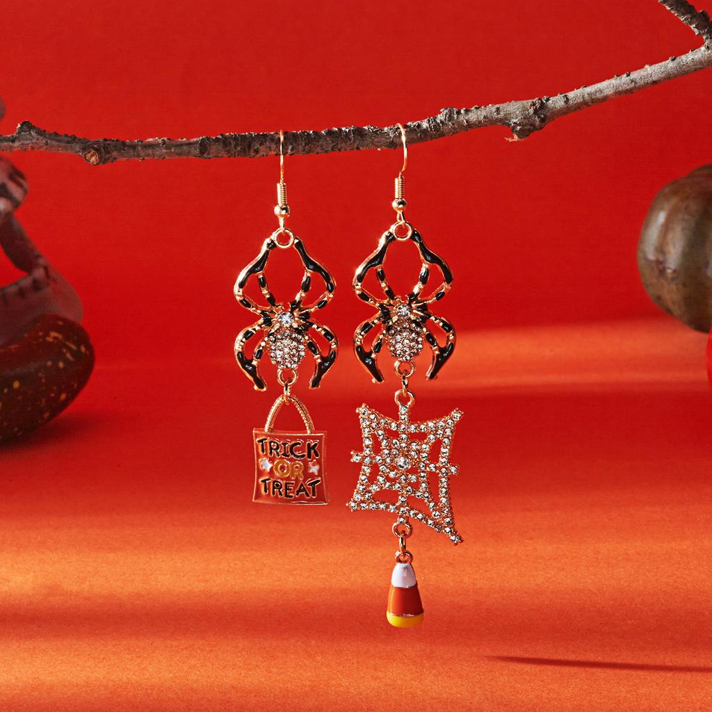 Halloween Pumpkin Dangle Earrings for Women Crystal Zircon Ghost Spider Long Tassel Dripping Oil Earring Party Festival Jewelry