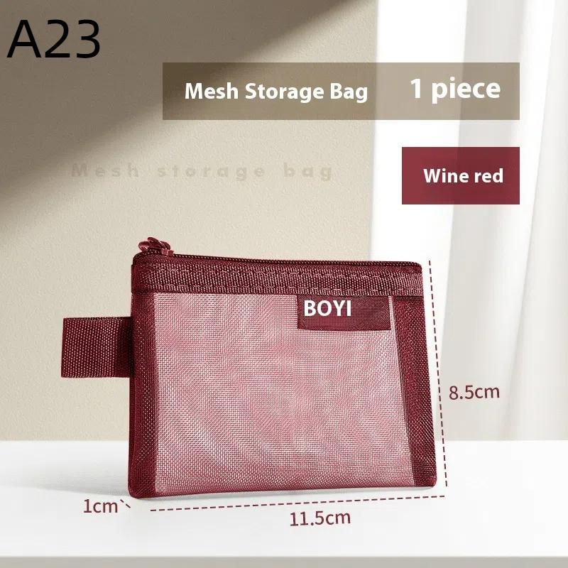 1Pc Portable Mini Zipper Mesh Storage Bag Coin Purse Small Square Mesh Coin Purse Travel Storage Carry Pouch With Zippered