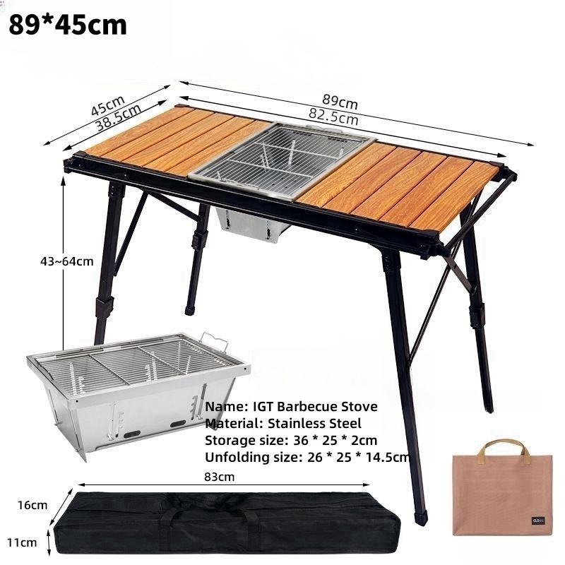 Outdoor IGT Table Adjustable Height Folding Roll Table Gas Stove Barbecue Grill Kit BBQ Picnic Table Camping Equipment
