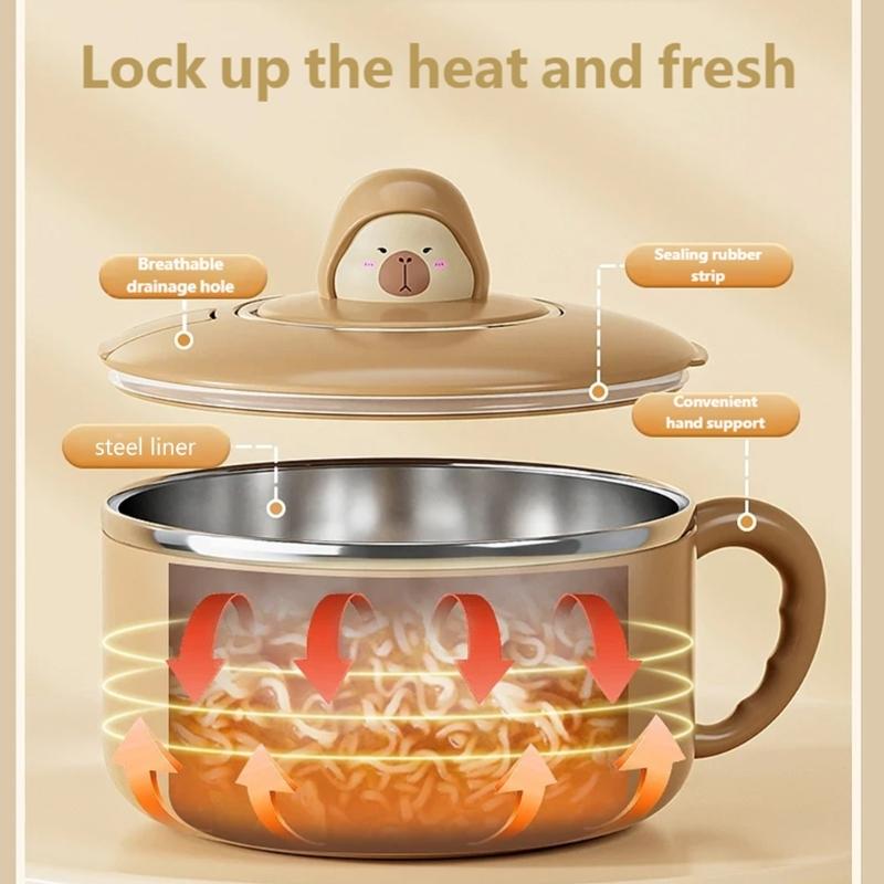 Sealed Soup Container 304 Food Grade Stainless Steels Noodles Bowl with Lid Tableware with Phone Stand for Office Use