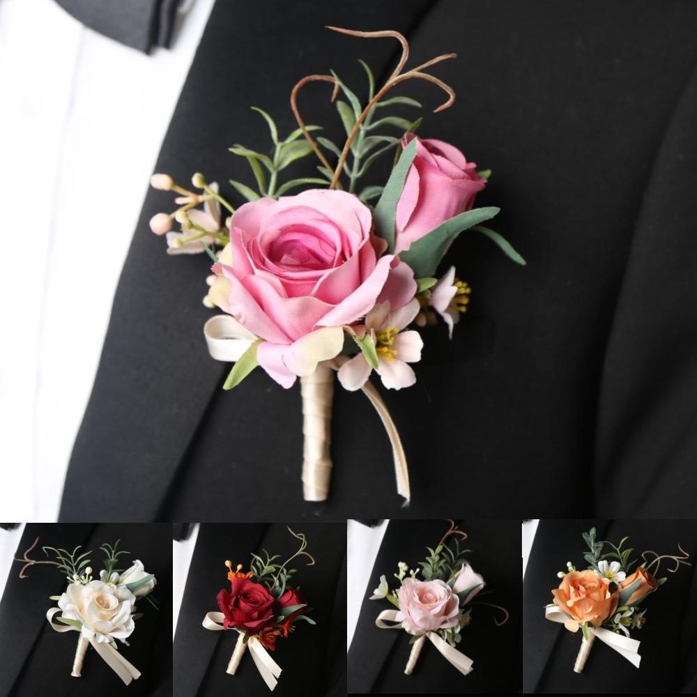 Pearl White Roses Artificial Boutonnieres Flowers Silk Flowers Groom's Chest Flower Bride