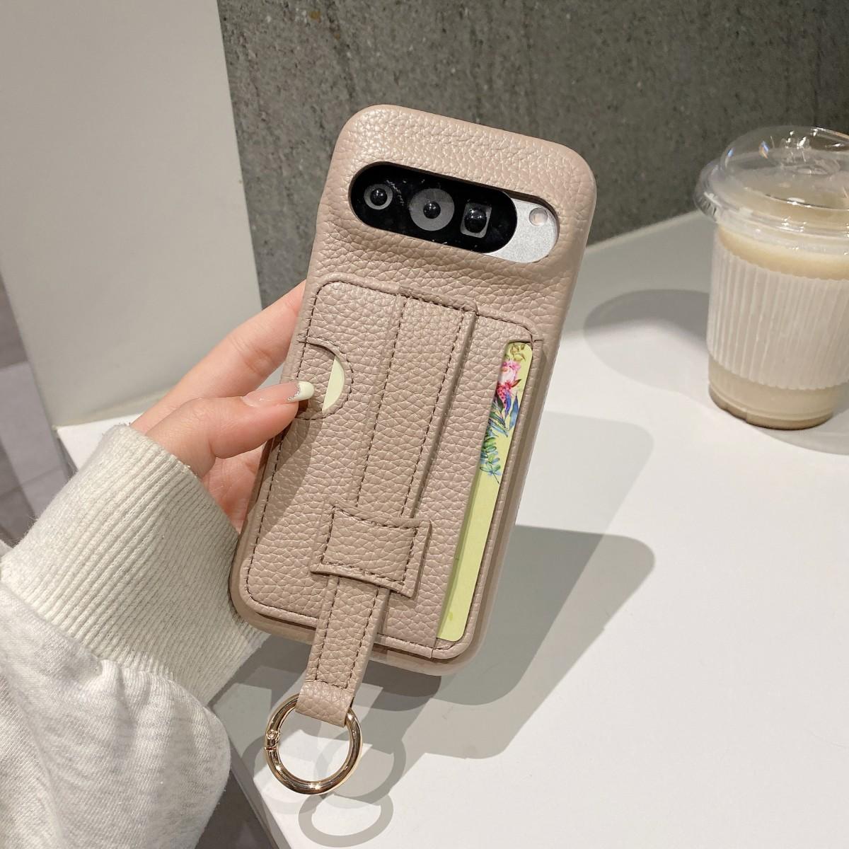 

Luxury Litchi Pattern PU Leather Wallet Case Google Pixel 6 7 8 9 Pro XL 6a 7a 8a 9a Gray Card Holder Wrist Strap Cover for Pixel 6