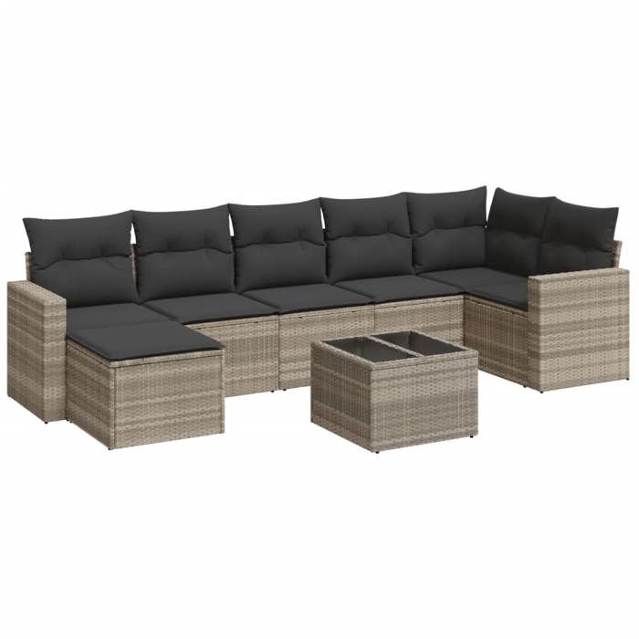 VidaXL Salon de Jardin avec Coussins 8 pcs, Canapés avec Pieds Réglables, Ensemble de Meubles d'Extérieur Patio Terrasse, 3219282