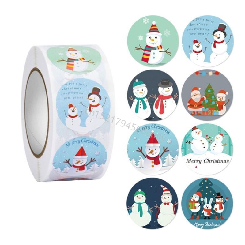 500pcs/roll Merry Christmas Stickers 8 Designs Round Holiday Label Sticker DIY Gift Box Baking Cards Envelope Stationery 6XDE