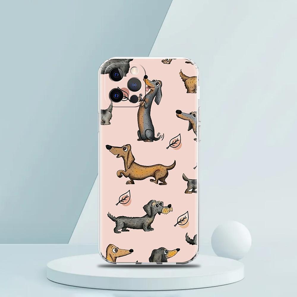 15 14 13 12 Mini 11 Pro Max XS X XR 7 8 Plus Clear Shockproof Silicone TPU Case for iPhone with Dachshund Sausage Dog Design