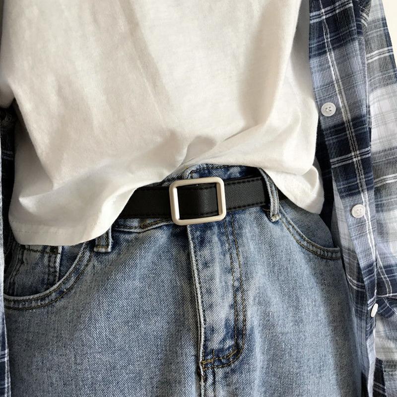 Pu Leather Belt For Women Square Buckle Pin Buckle Jeans Black Belt Chic Luxury Brand Ladies Vintage Strap Female Waistband