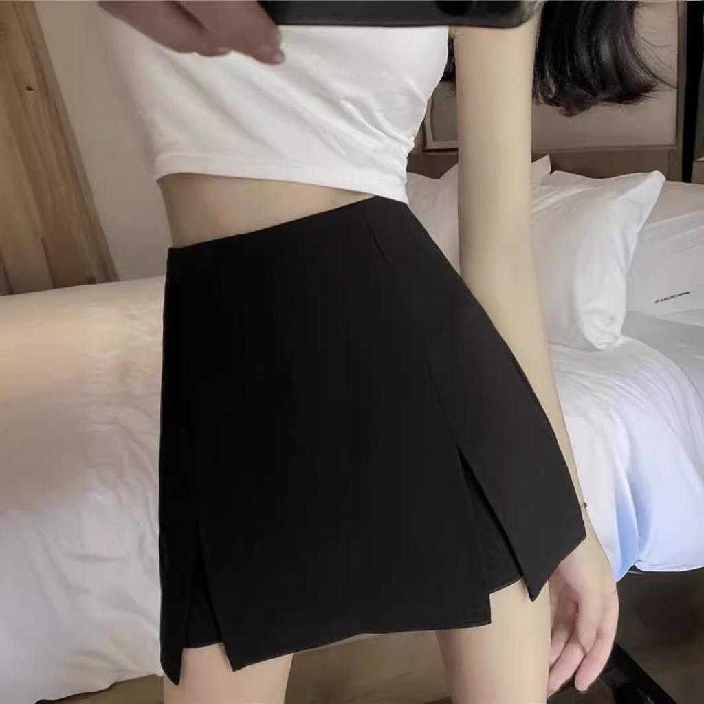 2024 Summer Women's High Waist Slimming A-Line Skort with Slit - Korean Style