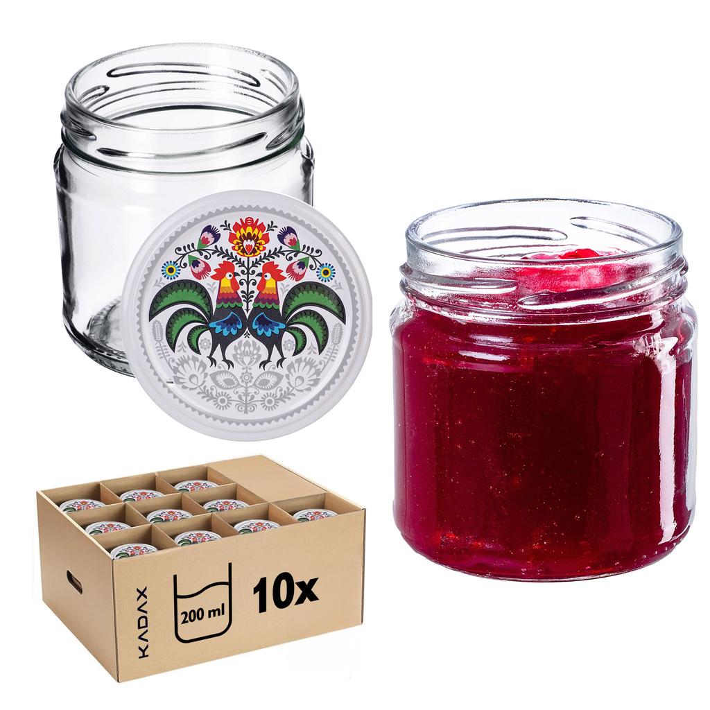 KADAX 10x Glas 200ml + Deckel Fi66 für Konserven Marmelade