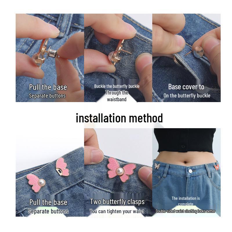 Adjustable Butterfly Waist Buckle for Jeans - Detachable, No-Sew Solution for Waistline Adjustment