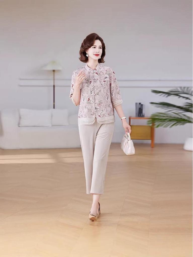 Muttertag Ethnische Stil Kurzarm Sommerbluse für Damen: Altersreduzierender Neuer Chinesischer Stil