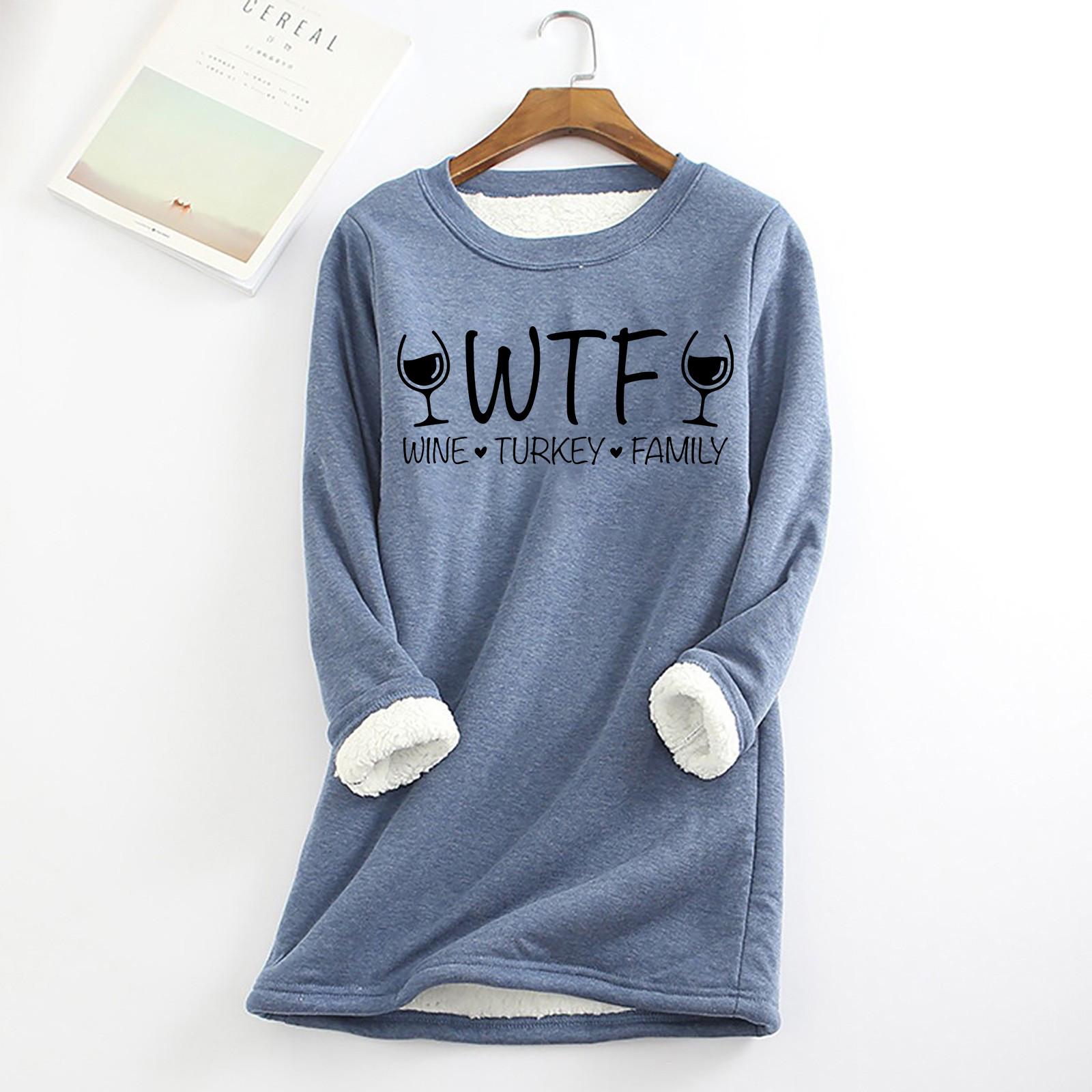 

Ladies Thickened Wine Turkey Family Thanksgiving Funny Family Fleece Sweater Warm O-Neck Underwear Top S синій