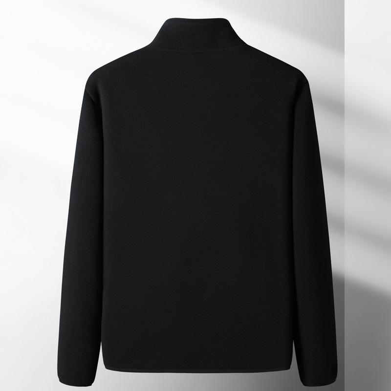 Men's Autumn Fleece Solid Color Minimalist Jacket, Youth Stand Up Collar Warm Top