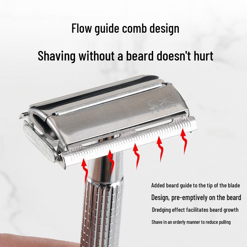 All-Metal Men's Double-Sided Manual Razor with Stand