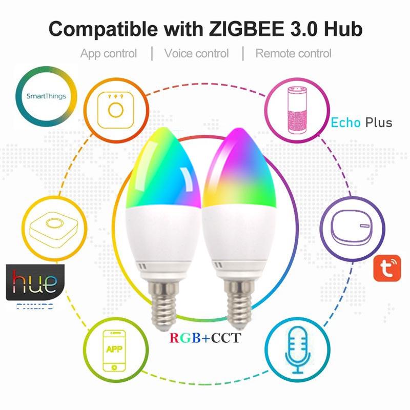 Zigbee Smart Candle Light: Alexa-Enabled, Color-Changing, Dimmable Mobile App Remote Support.