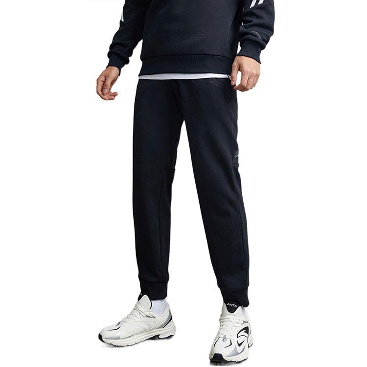 Anta Solid Print Elastic Waistband Sports Pants Men Bottoms Black 152247304-3