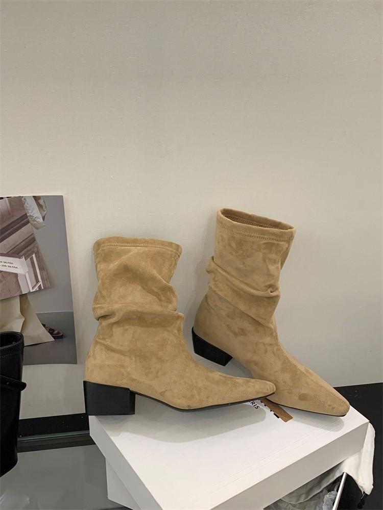 

Богатые ноги остроносые сапоги с высоким голенищем женские 2025 новые ретро сапоги на высоком каблуке толстый каблук западные ковбойские сапоги рыцарские сапоги 40 хаки