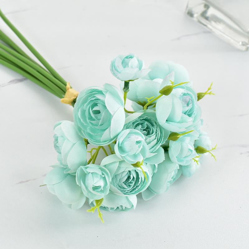 Small Tea Rose Lotus Bunch Fake Flower Simulation Artificial Camellia Hand Bouquet Decorative Ornament Wedding Photo Props
