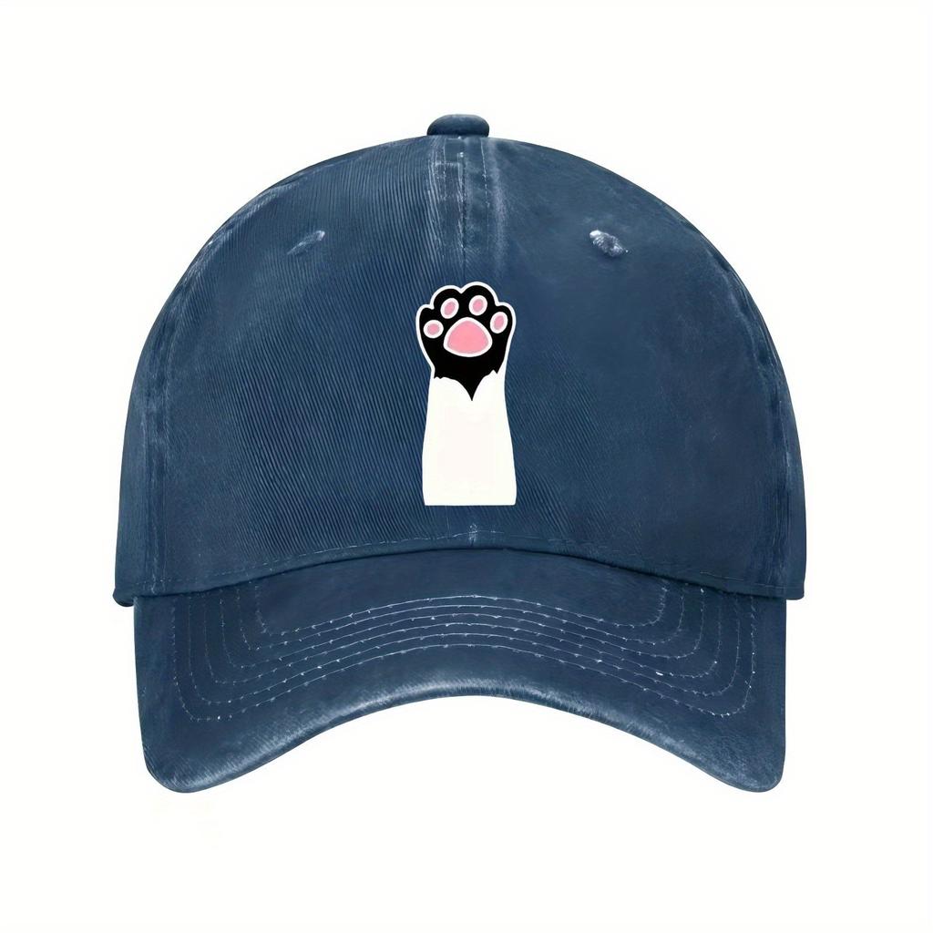 Cute Cat Paw Print Baseball Cap Black Unisex Cotton Adjustable Casual Summer Hat