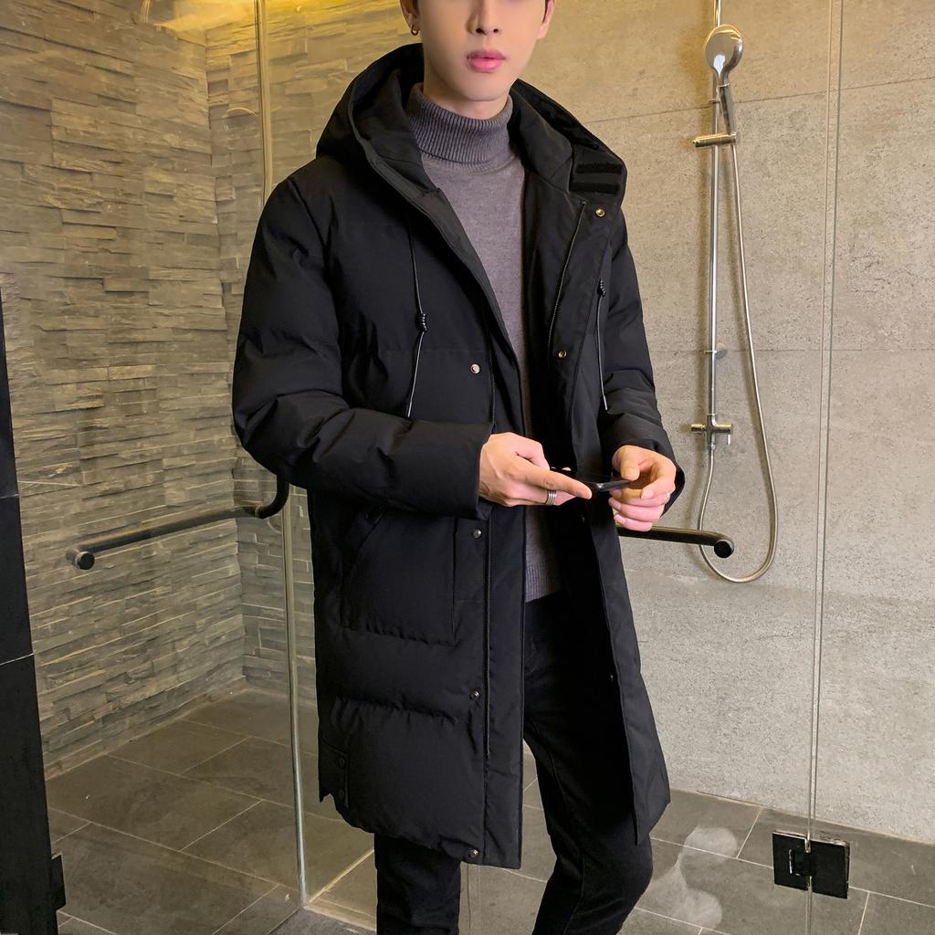Medium-length Cotton Clothing Men's Winter Trend of Loose Hooded Bakery Clothes Even Hooded Cotton Jacket Thickened Down Cotton Coat Men