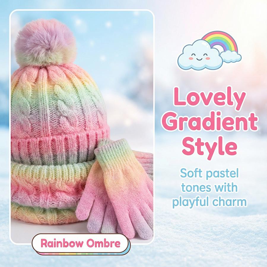 Children’s Winter Gradient Knit Hat, Scarf & Gloves Set