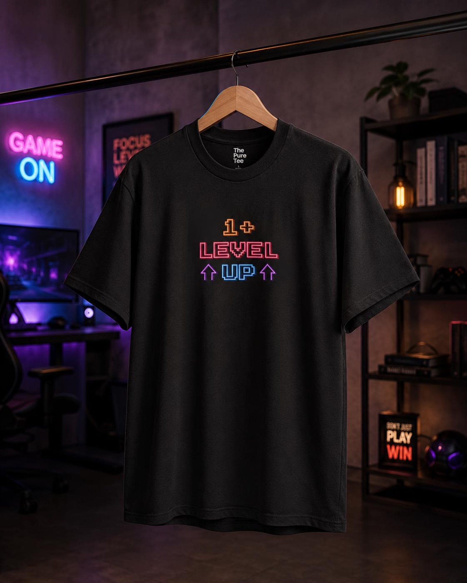 Gamer T-Shirt, Retro Neon Level Up Design S