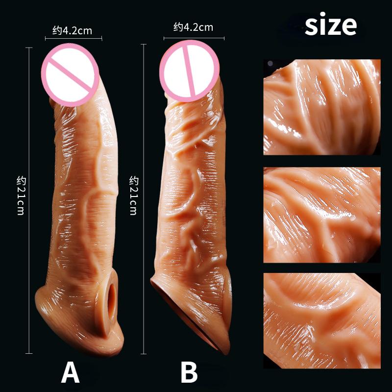 21cm Realistický rukáv na penis Velký rukáv na zvětšení penisu Zámek na prodloužení penisu Sperm Kondom Sexuální hračky pro muže Sexuální produkty