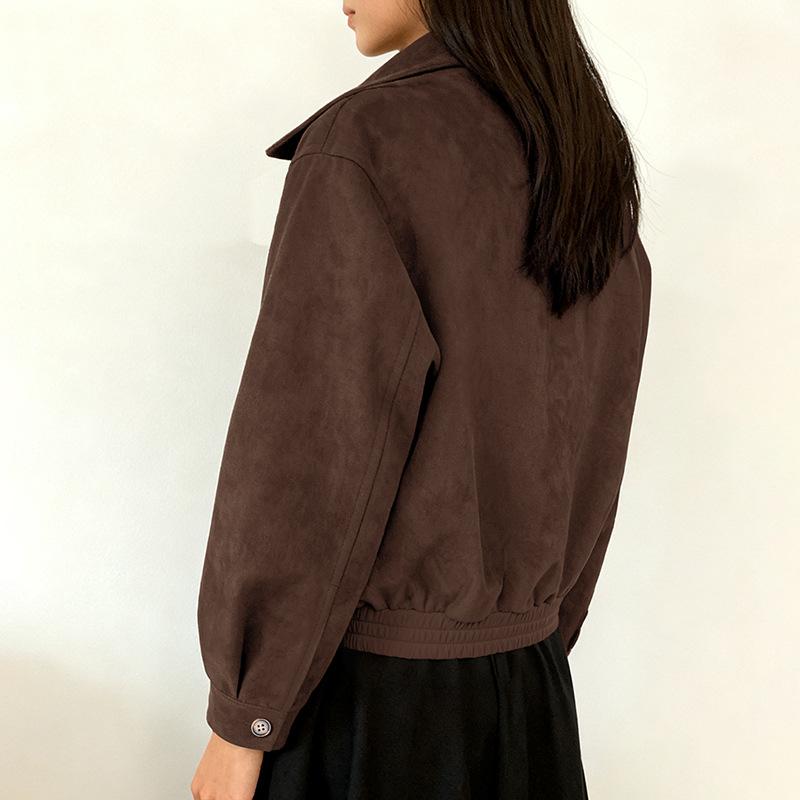 Autumn New Retro Brown Jacket Coat Handsome Trendy Fashion Short Jacket Women