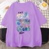 Fun Mischievous Cat Print Japanese Style T-Shirts Men Women Fashion Tshirs Breathable Summer T-Shirts Cotton Loose Tee Clothes