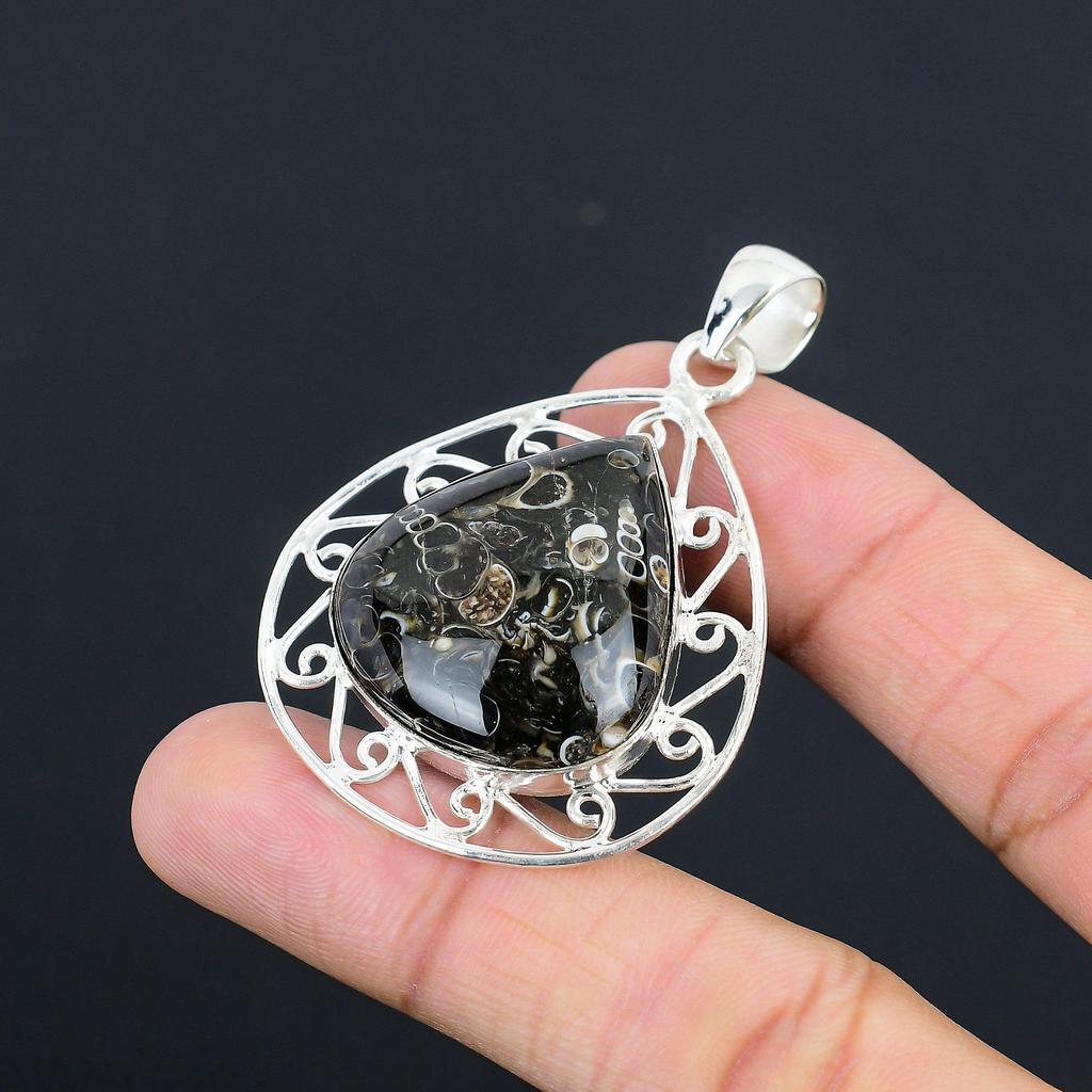 Womens day Sale Turritella Agate Stone Engagement Pendant 925 Sterling Silver