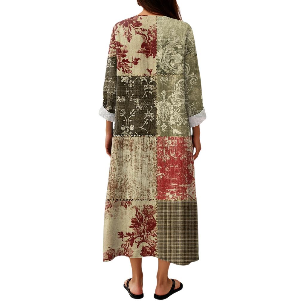 Dámské ležérní a módní šaty s dlouhým rukávem s květinovým potiskem a výstřihem do V šaty s dlouhým rukávem