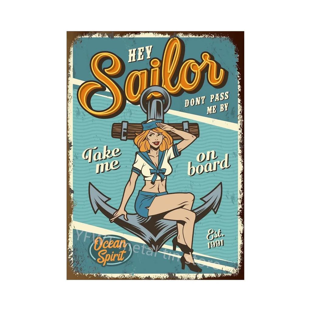 1pc Anchor Navigation Tin Sign Metal Signs Vintage Nautical Dream Art for Beach Beach House Seaside Man Cave Wall Decoration