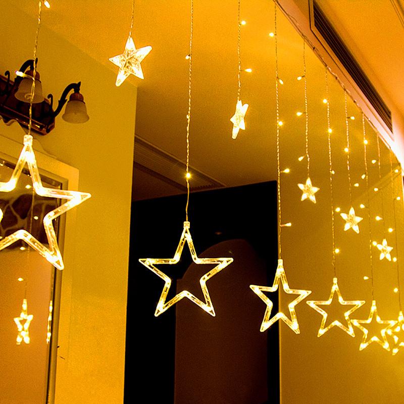 

LED Star Fairy String Lights - Flashing Curtain Waterfall Decoration for Dorms, Bedrooms, and Romantic New Year Ambiance. Warm Star Curtain Light + Controller + Hooks