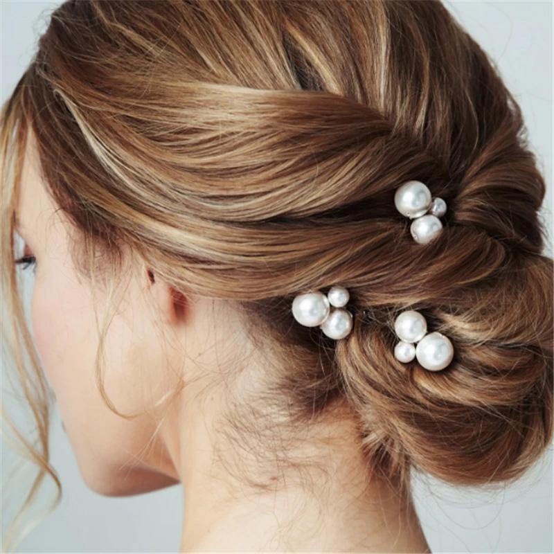 Women U-shaped Pin Metal Barrette Clip Hairpins Simulated Pearl Bridal Tiara Hair Accessories Wedding Hairstyle Design Tools
