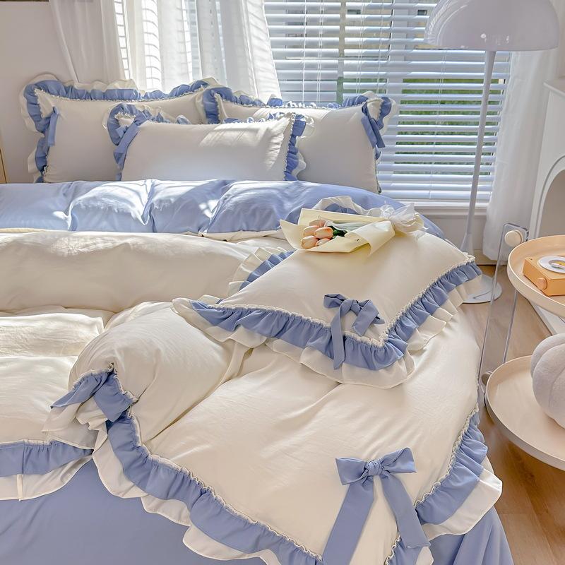 Lace Bedding Four-piece Girl Heart Skin-friendly Comfortable Washed Sheets Quilt Cover Pillowcase