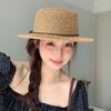 With Bow Straw Boater Hat Breathable Mesh Sun Protection Handwoven Sun Cap Wide Brimmed Lightweight Flat Top Beach Hat