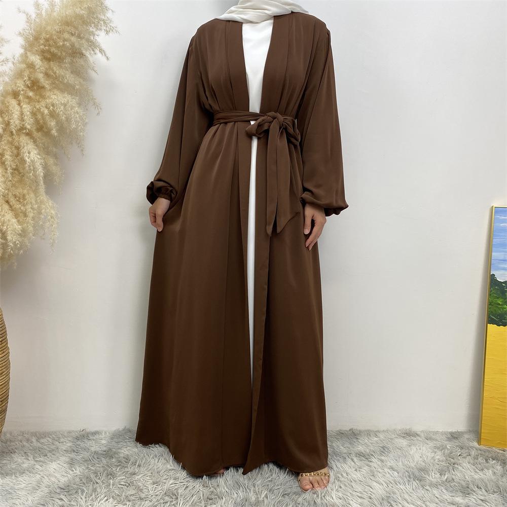 12-Color Slim Fit Long Sleeve Cardigan with Pockets - Casual Muslim Robe Style 1876
