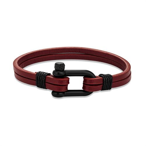 Black U-Shaped Horseshoe Buckle Bracelet Men'S Leather Double-Layer Casual Hand Rope Stainless Steel Buckle Bracelet
