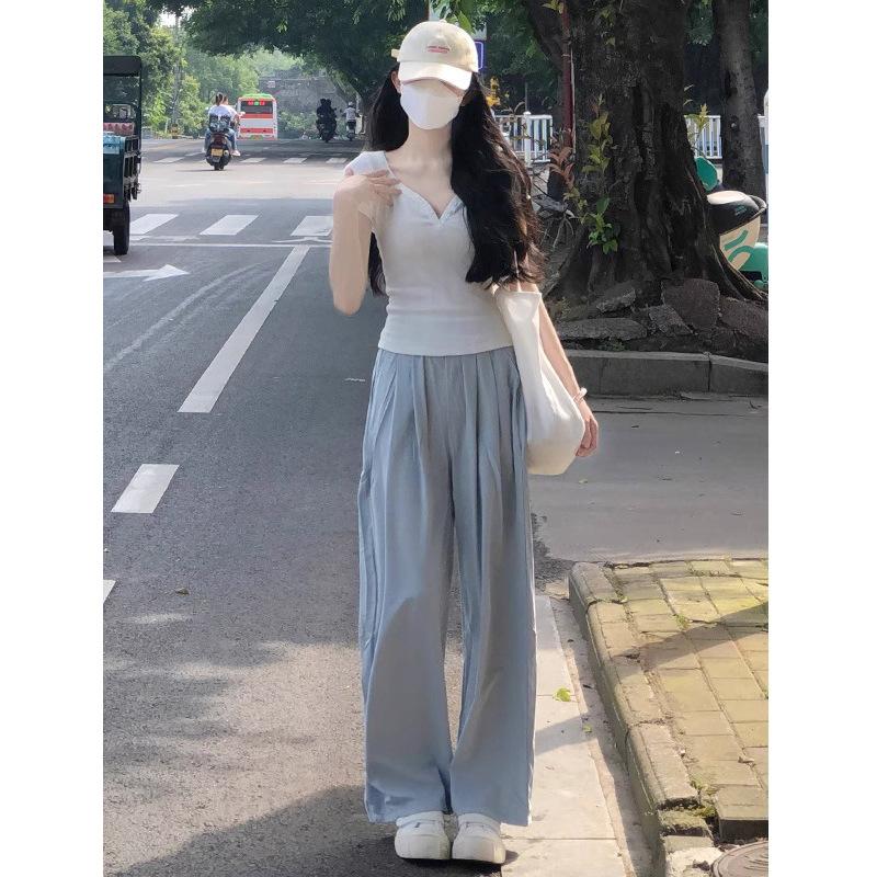 Pantaloni de vară pentru femei, noi, largi, la modă, casual, cu picior lat